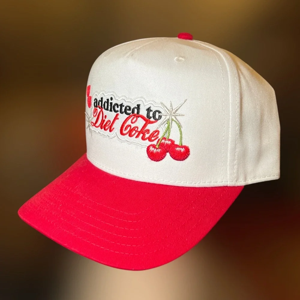 Addicted To Diet Coke Trucker Hat Cherry Hearts Snapback Otto Cap White Red OSFM